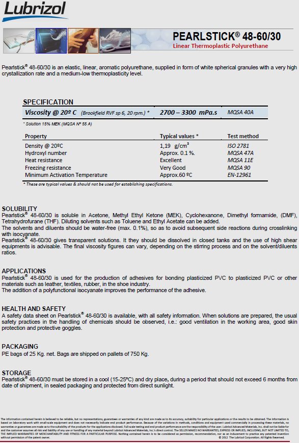 lubrizol merquinsa pearlstick 48-60／30 tpu物性表